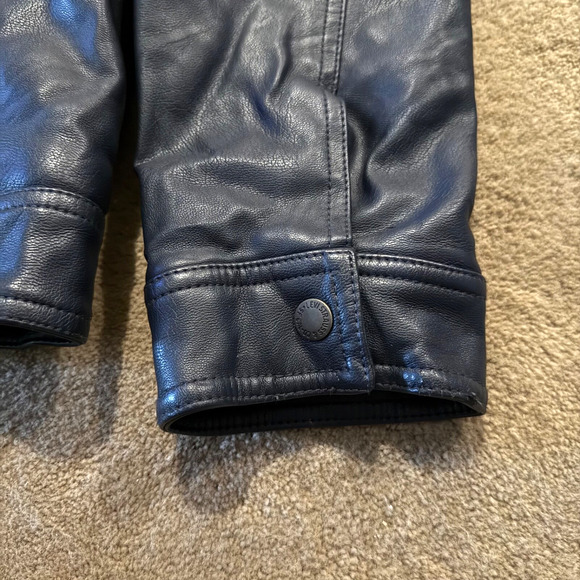 Mens Levis Black Faux Leather Jean Jacket Lined Zip Up Hooded Size Large $140 - Picture 11 of 14
